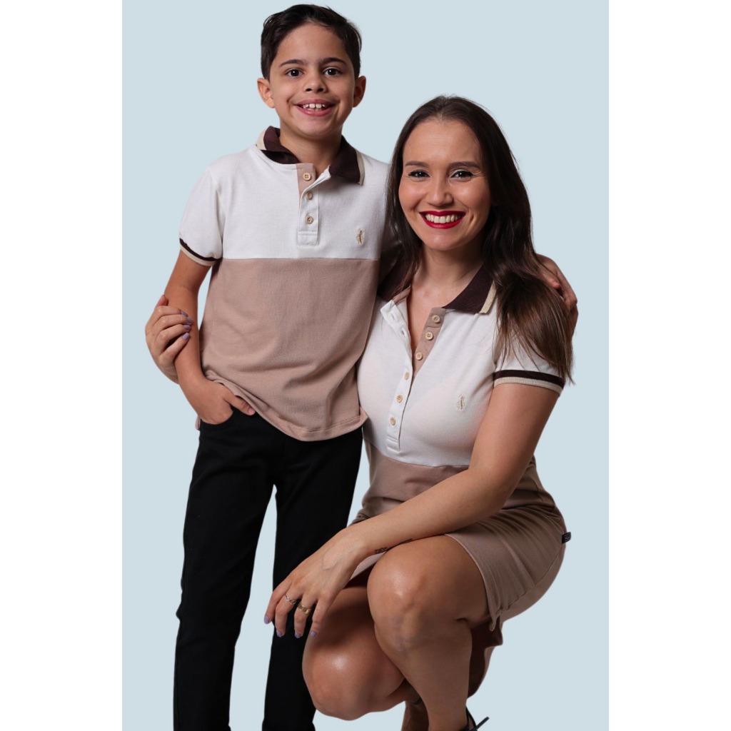 Kit tal mãe tal filho vestido e camisa polo Off White