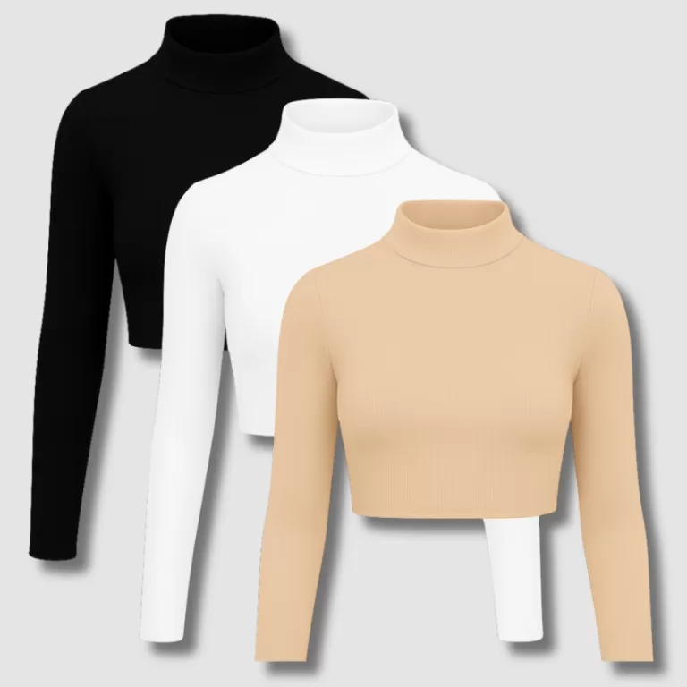 Kit Cropped Plus Size Manga Longa Gola alta Canela