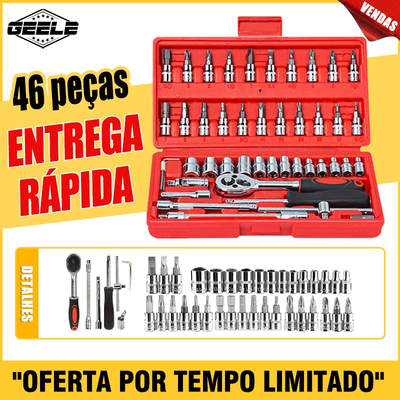 Kit Soquete 46 Peças – Aço Cr-V – Ideal para Mecânicos e Carros