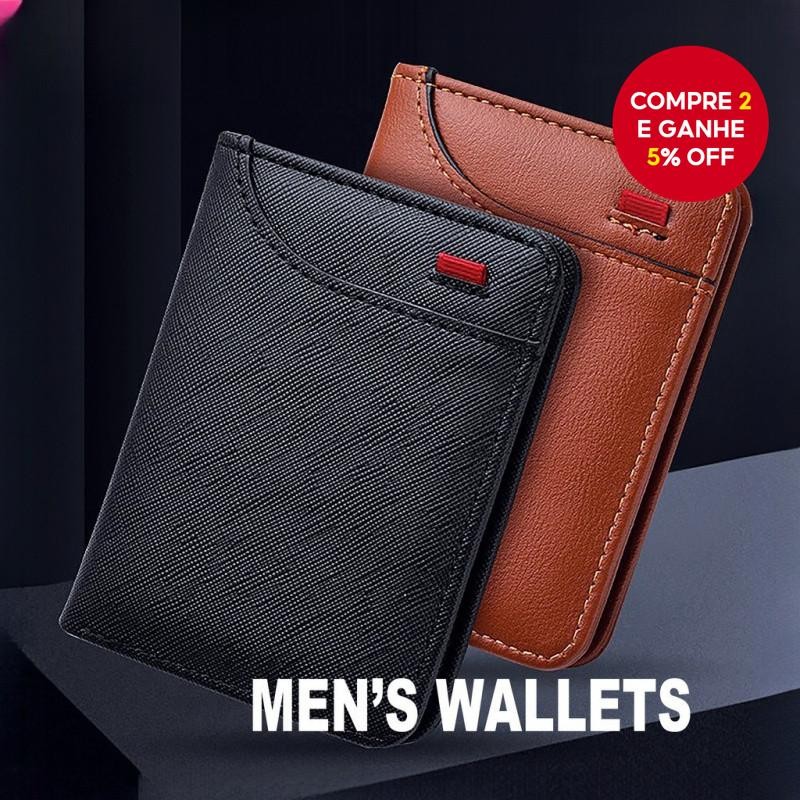Carteira Dupla Fina Masculina  Janela De Identificação Vertical E Porta-Cartões Compacto Com Slot Pa