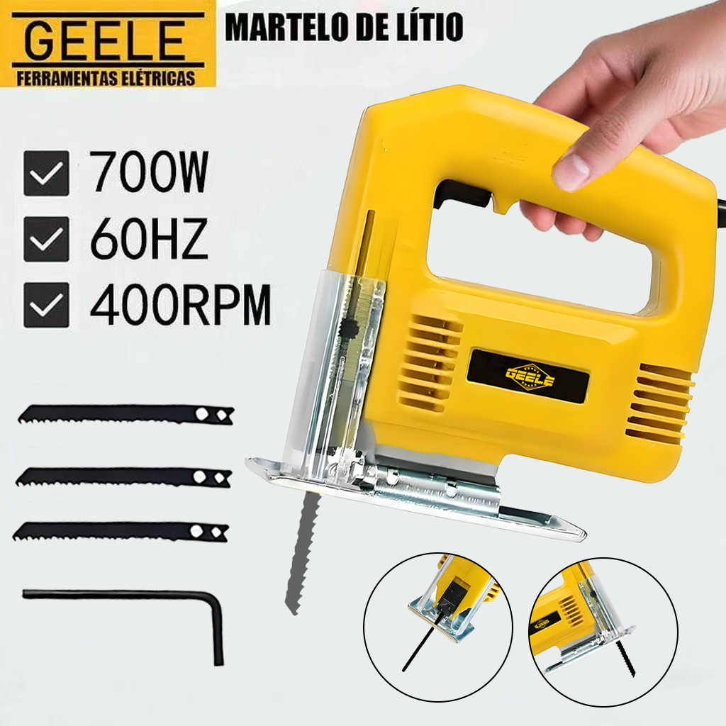 Serra Tico Tico 700w Base Ajustável + 3 serras Corta Madeira Mdf Metal Aluminio Plastico GEELE