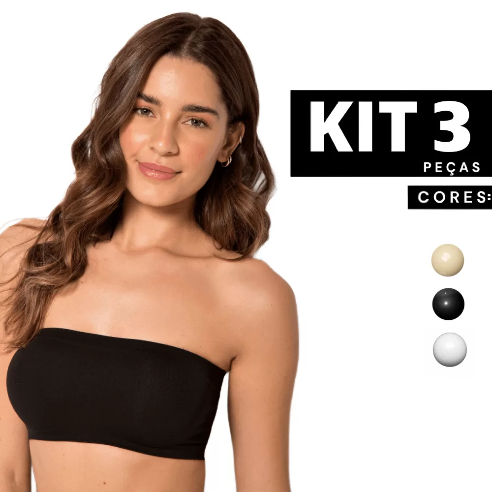 Kit 1 à 3 Top Faixa Sem Bojo Cropped em Suplex Tomara Que Caia Confortável para o Dia a Dia Edumara