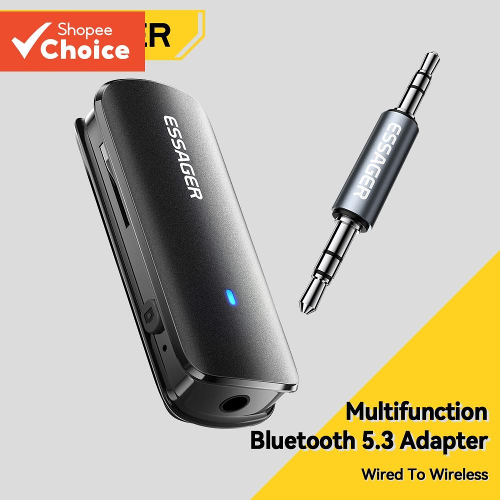 Adaptador Bluetooth 5.3 Essager Tipo-C com cabo de áudio 3,5 mm, slot para cartão TF e suporte a MP3