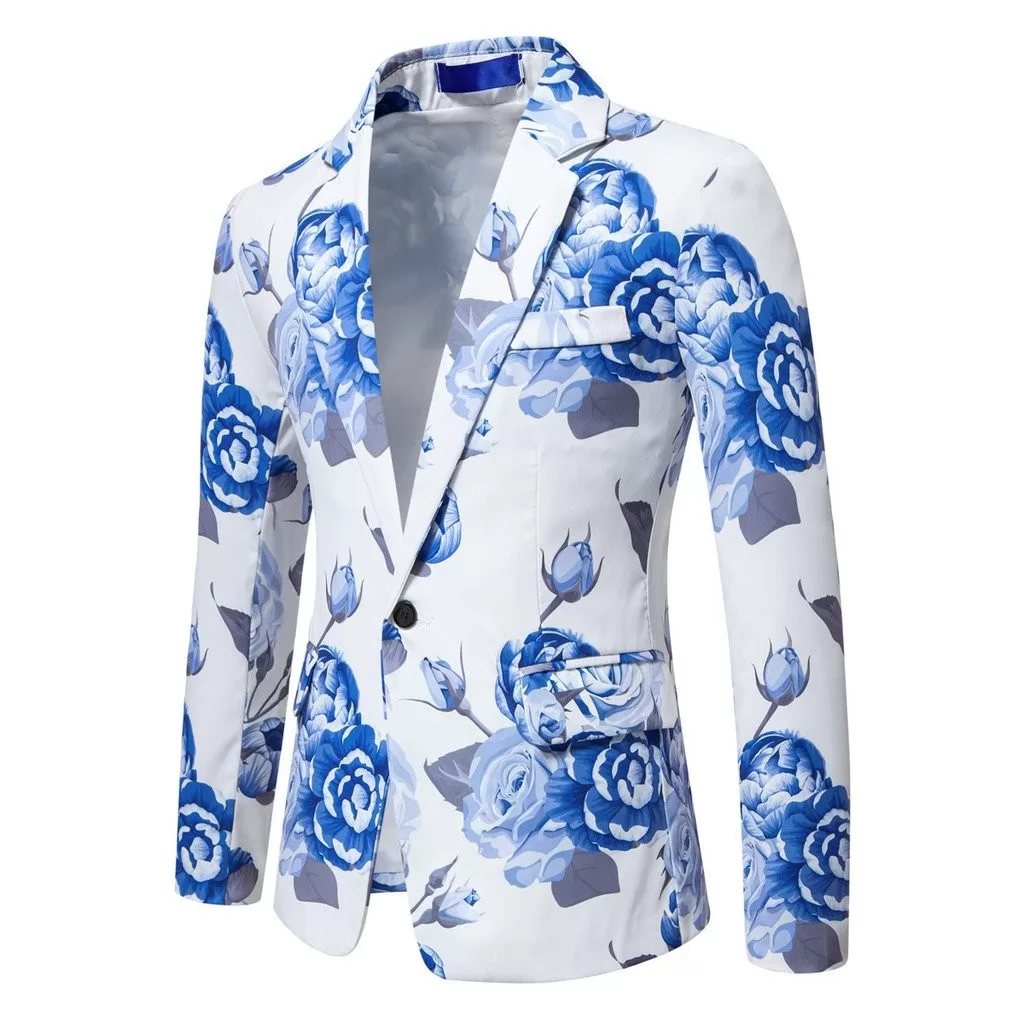 Envio em 24 horas Terno Masculino 2025 Primavera Outono Novo Tamanho Europeu Estampa Rosa Terno de