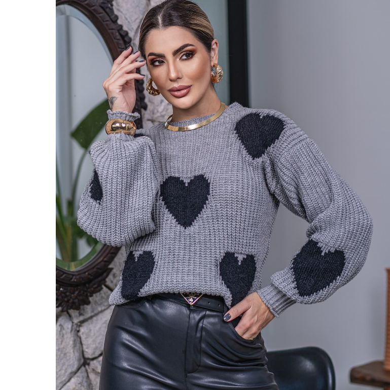 Blusa Verde Coração Pelinho Feminina Blogueira T
