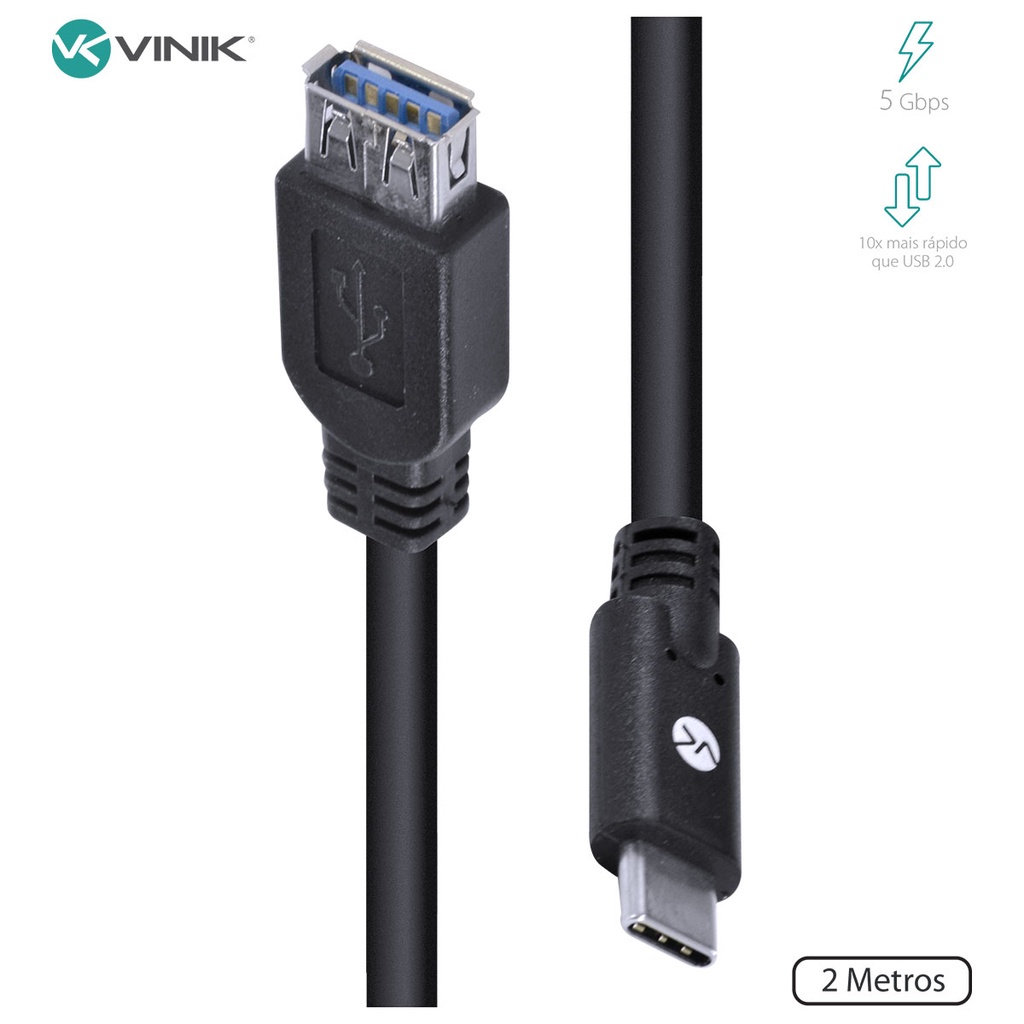 CABO USB TIPO C PARA EXTENSOR USB A FÊMEA V3.2 GEN1 5GBPS 2 METROS – C32UAF-2