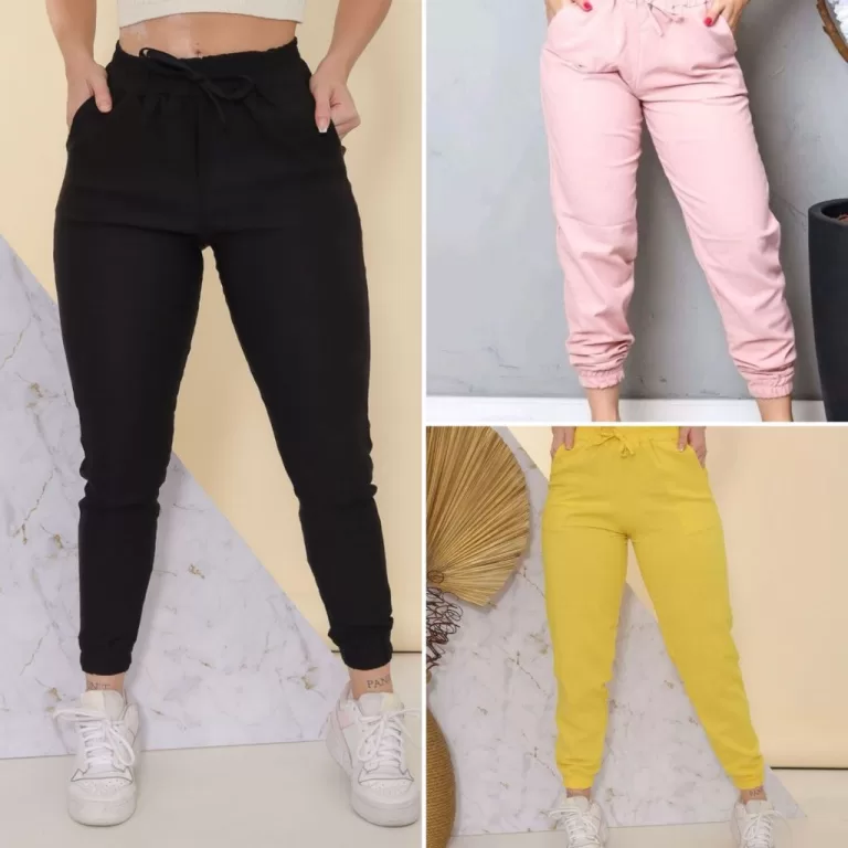 Kit 3 Calça Bomber Jogger Feminina Linho Roupa At