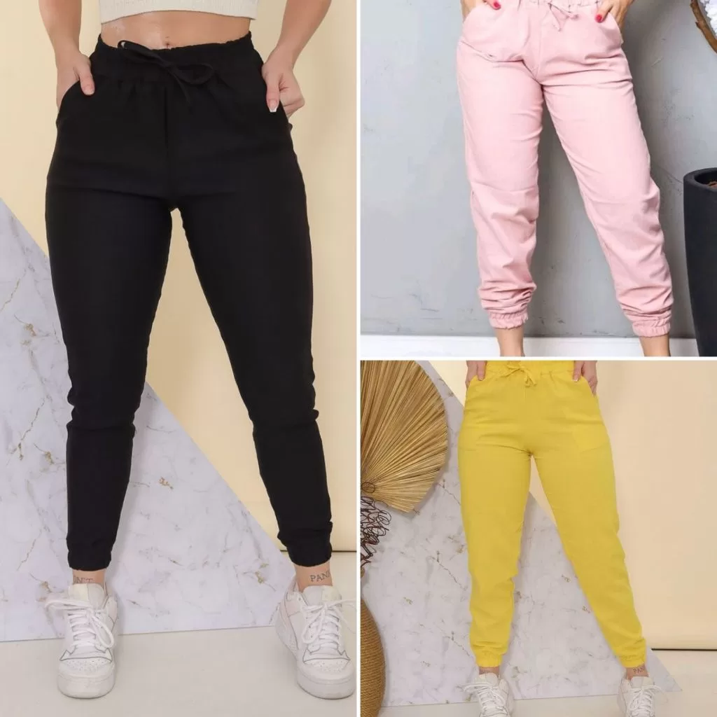 Kit 3 Calça Bomber Jogger Feminina Linho Roupa Atacado revenda