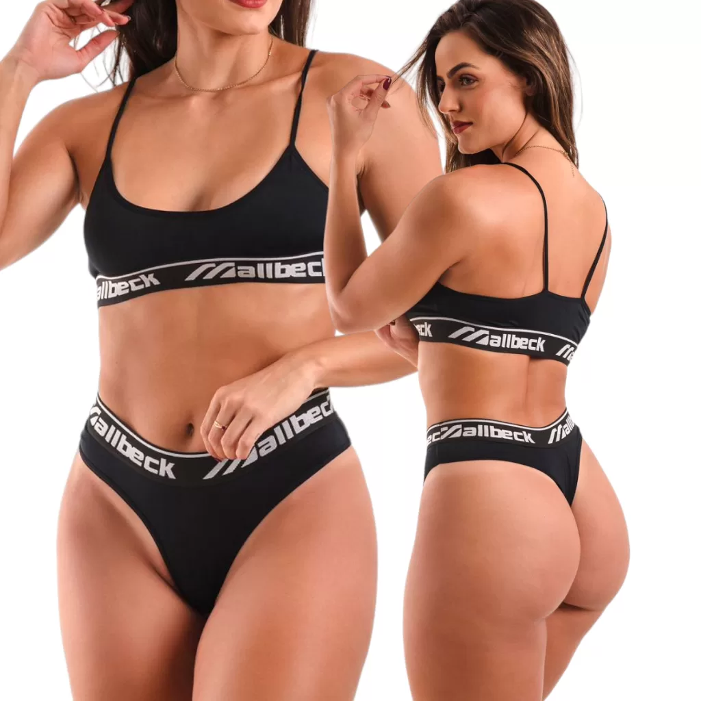 Kit Mallbeck 5 Conjuntos Femininos Tops Calcinhas Microfibra Forrada Lingerie Confortável Estilosa