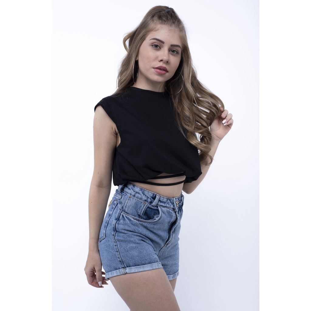 Cropped Com Amarração Malha 100% algodão