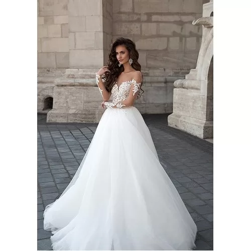 Vestido De Noiva Peito Rendado Com Manga Longa Tra