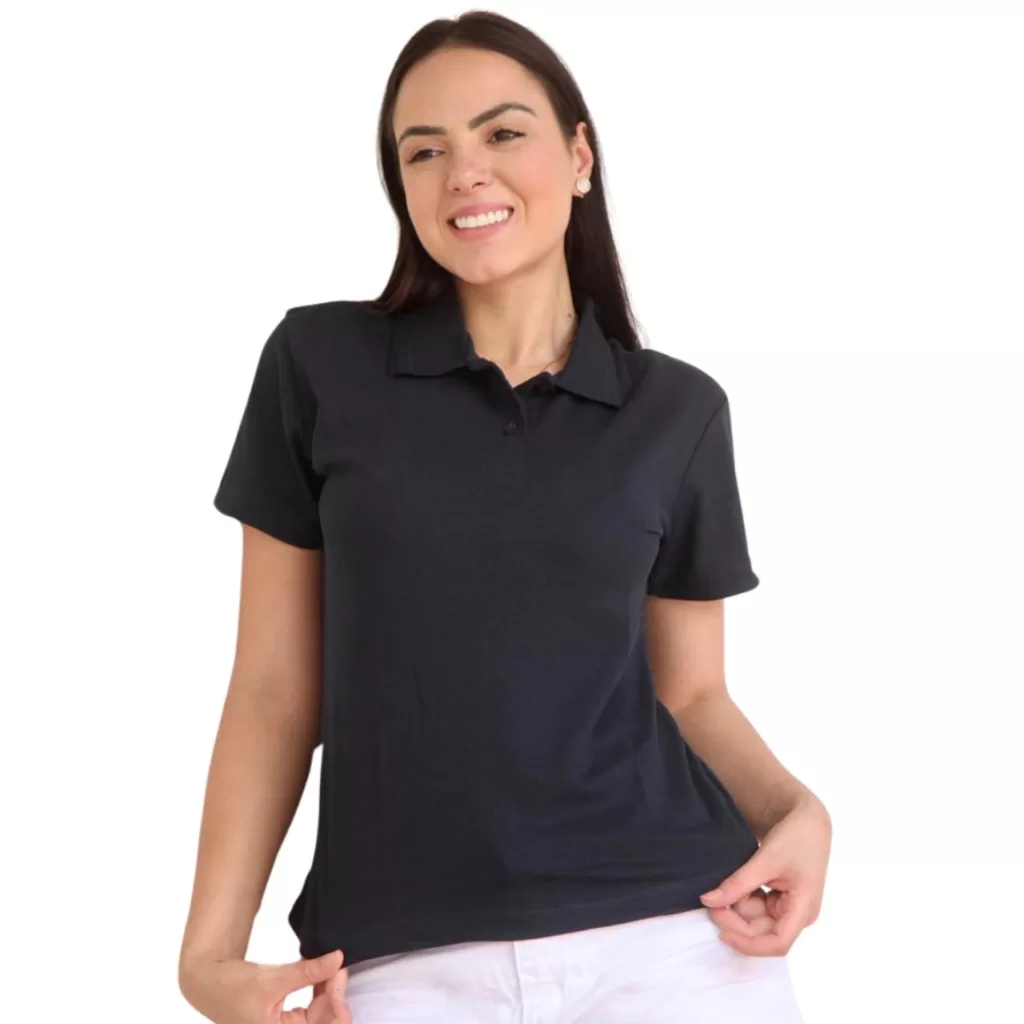 Camiseta Polo Piquet Feminina Branca Manga Curta Barato D+