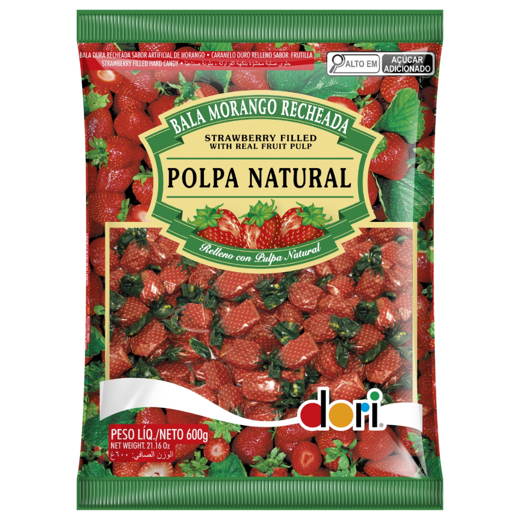 Bala de Morango Recheada com Polpa Natural 500g  Dori