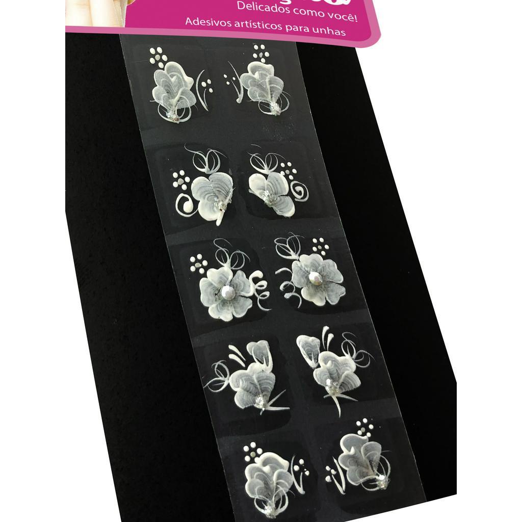 Kit 50 Adesivos Unhas Arte Sedução, Artesanal, Branquinho