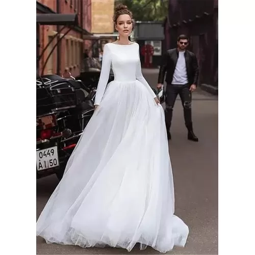 Vestido De Noiva Manga Longa Luxo Clássico Costa 