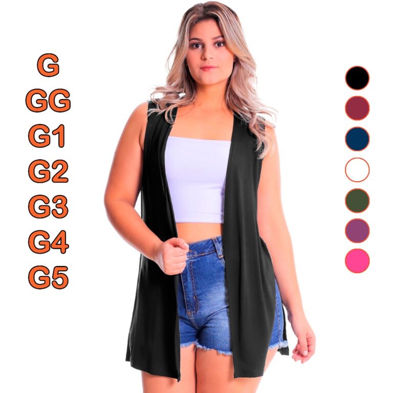 Colete Laterais Abertas Plus Size G GG G1 G2 G3 G4