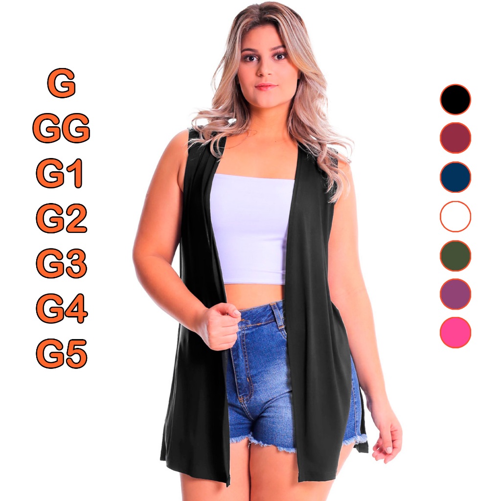 Colete Laterais Abertas Plus Size G GG G1 G2 G3 G4 G5