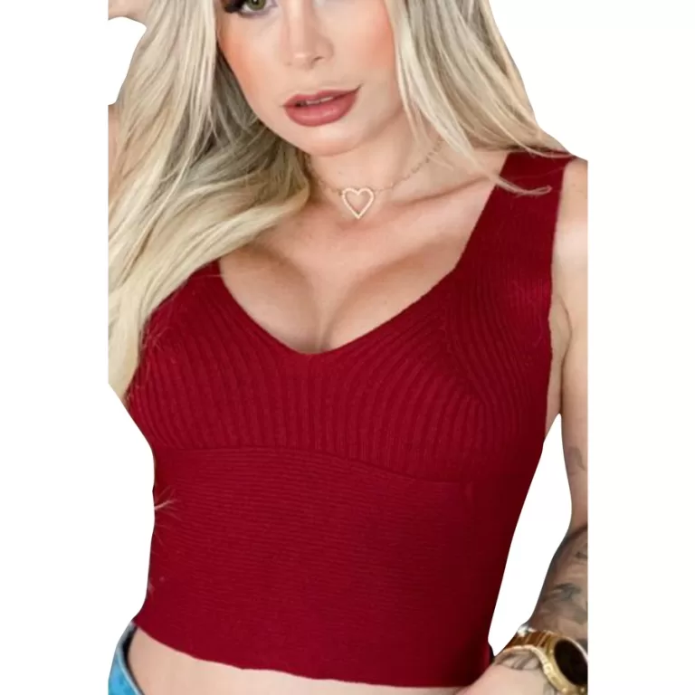 Croped Tricot Modal Modinha Blogueira Canelada Mui