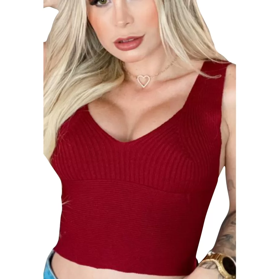 Croped Tricot Modal Modinha Blogueira Canelada Muito Linda Tamanho Unico