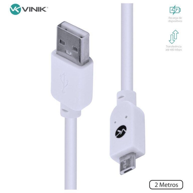 CABO USB X MICRO USB B 2.0 5 PINOS 2 METROS BRANCO