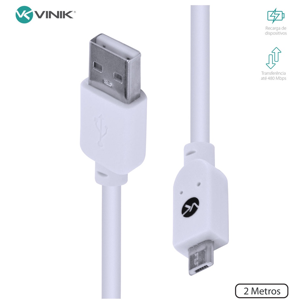 CABO USB X MICRO USB B 2.0 5 PINOS 2 METROS BRANCO – MUSB-2