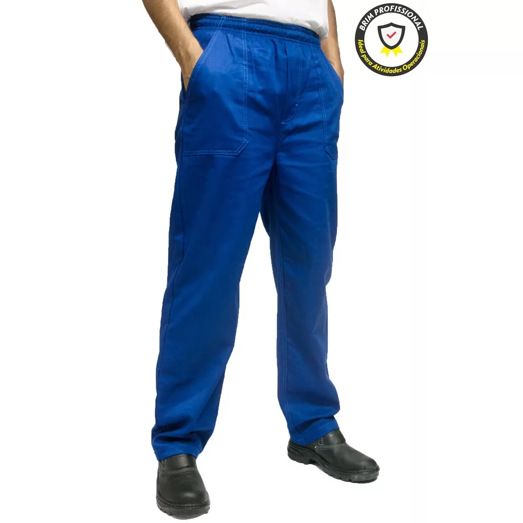 Calça Masculina Operacional Elástico Total Brim Pesado – Azul Royal – 4 Bolsos Uniforme