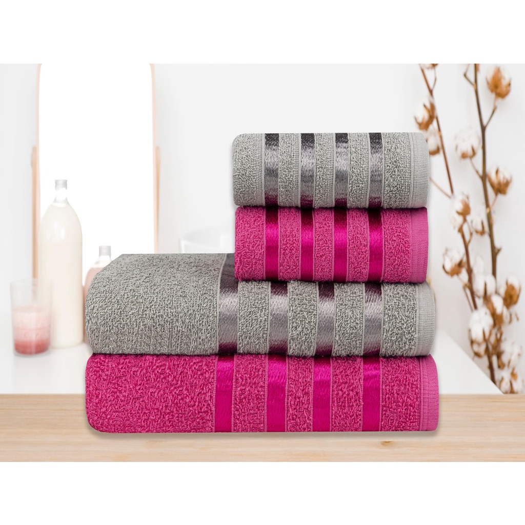 Jogo de Toalhas 4pçs 2 Banho + 2 Rosto Felpudas 100% Algodão Coleção Onix Alta Absorção