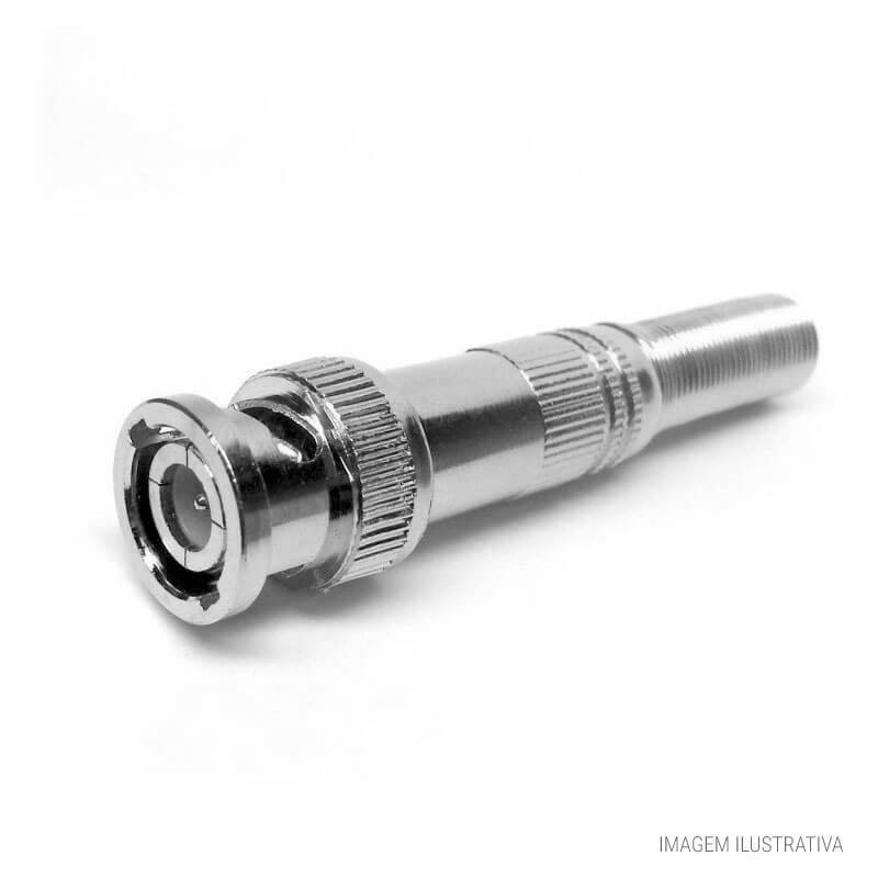 Conector BNC Macho para Solda com Mola de proteção e Parafuso. Conector todo em metal. Plug BNC Mach