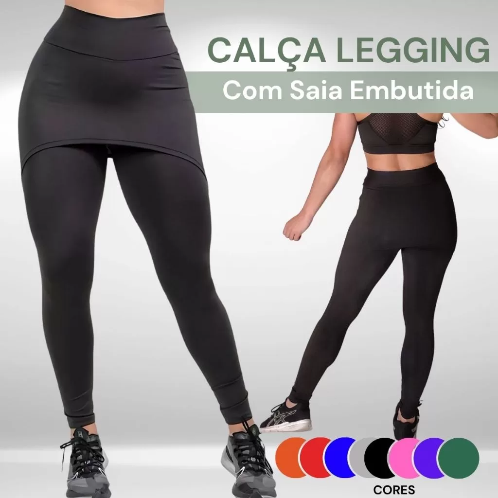 Calça Legging Fitness Tapa Bumbum Com Saia Embutida Academia Treino Conforto Crossfit