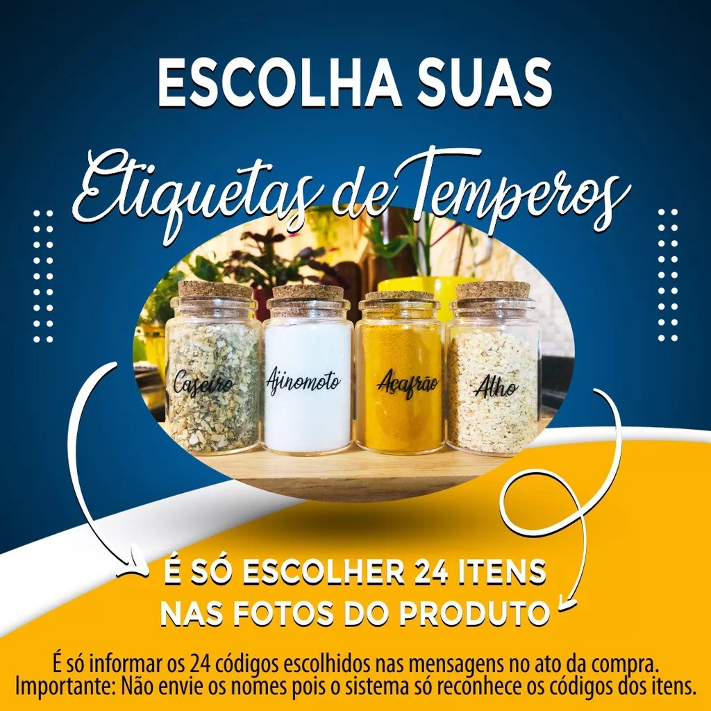 Etiquetas transparente preta temperos – 24 unidades