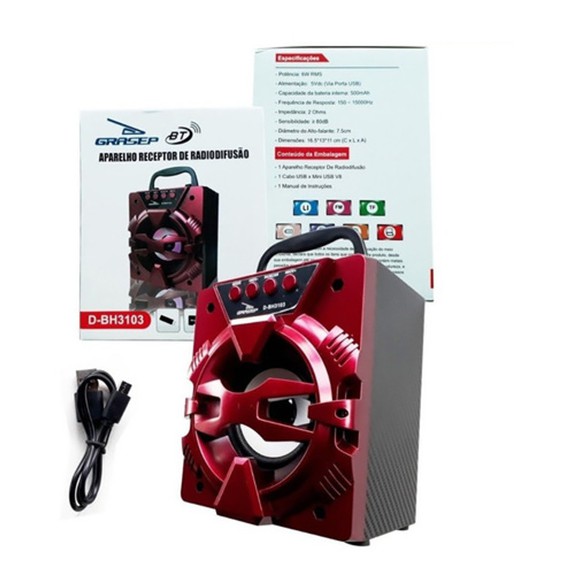 CAIXA D-BH3103 VERMELHA RÁDIO FM INTEGRADO –