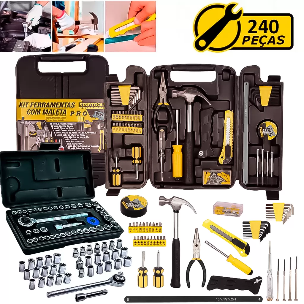 Kit Jogo De Ferramentas 240 Peças Mulituso Soquetes Chave Catraca Reversível Semiprofissional