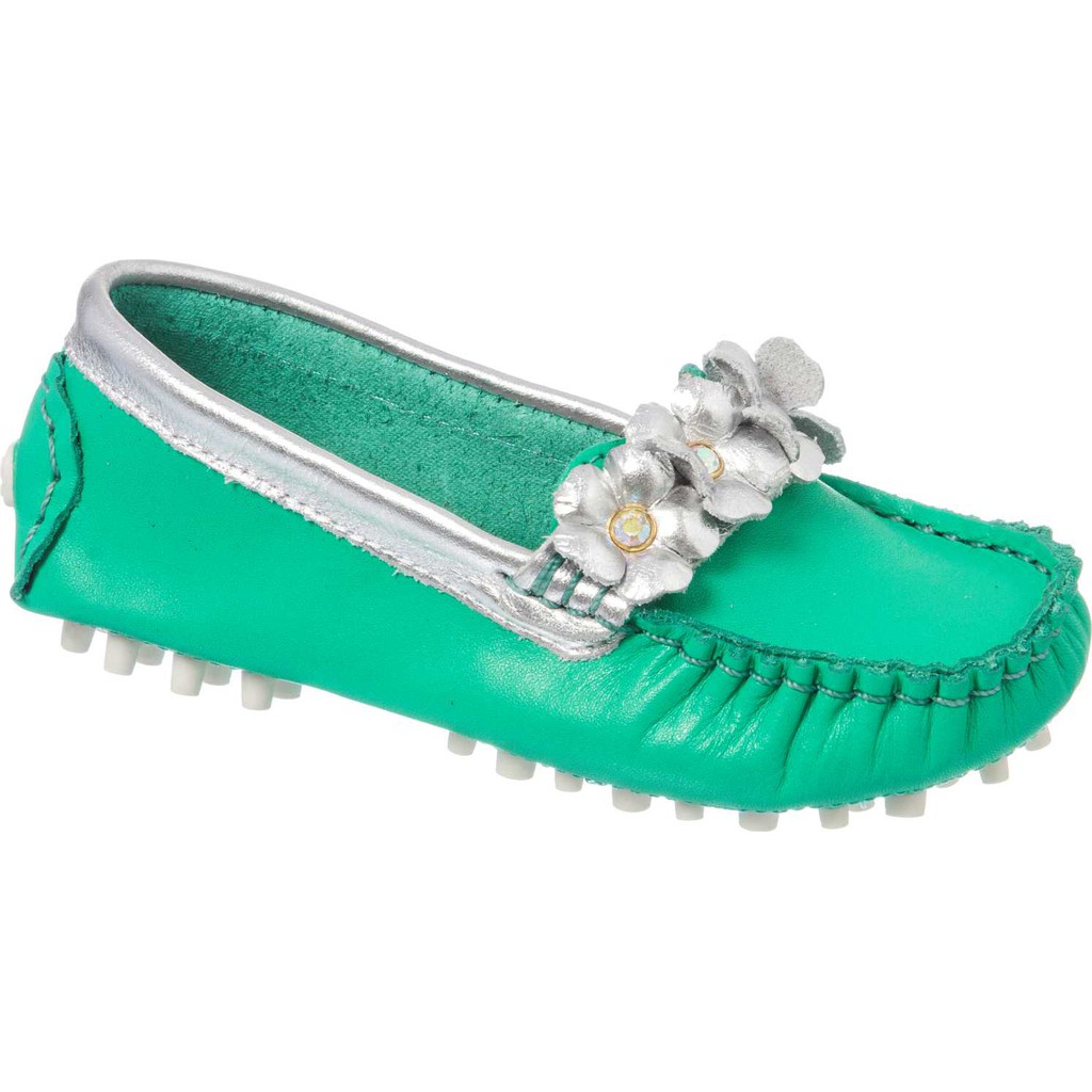 Mocassim Infantil Feminino Em Couro Legítimo com Detalhe em Gravata e Flores