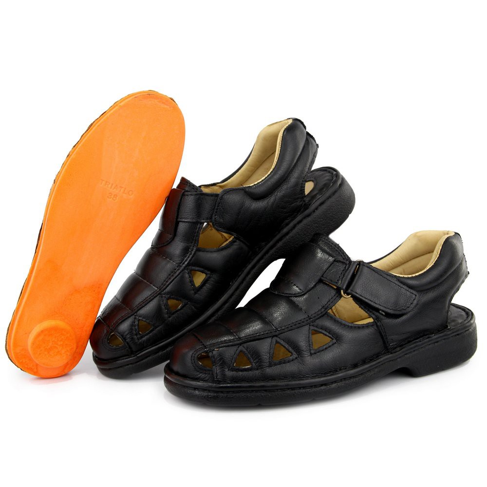 Sandalia Conforto Masculina de Couro Macio Palmilha Leve