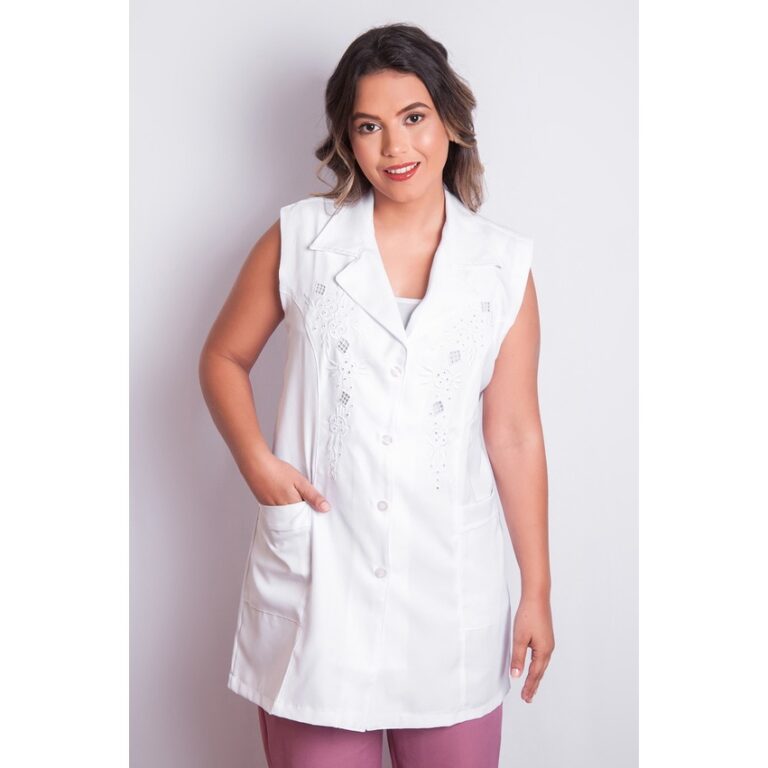Jaleco Enfermagem Feminino Branco Bordado 027