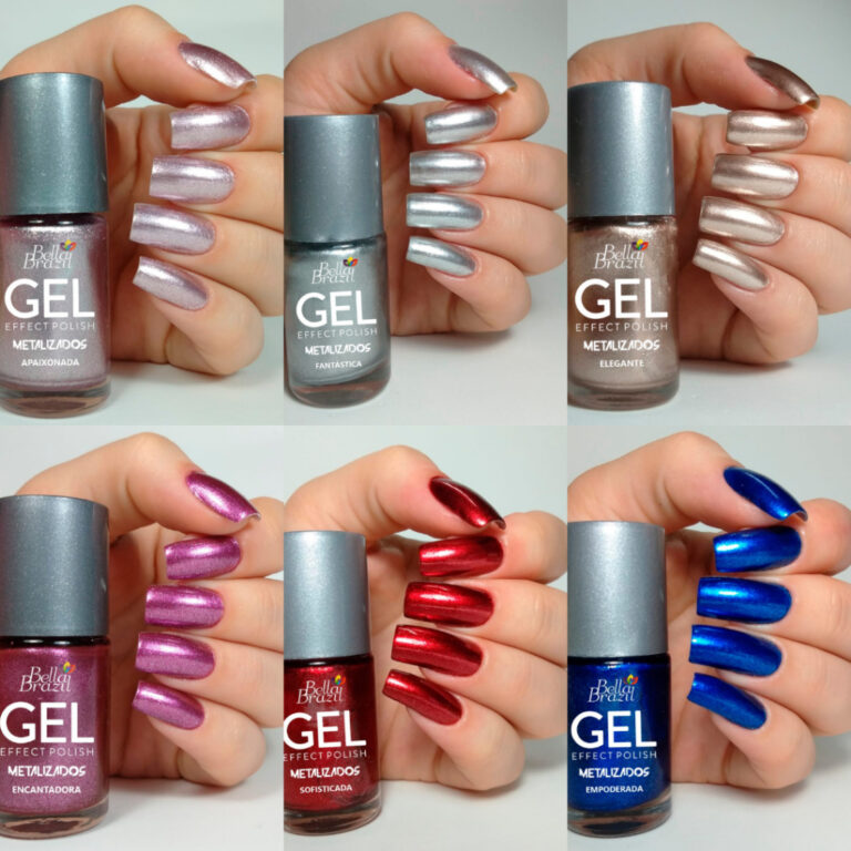 Esmalte Metalizado Efeito Gel Seca Sem Cabine + Br