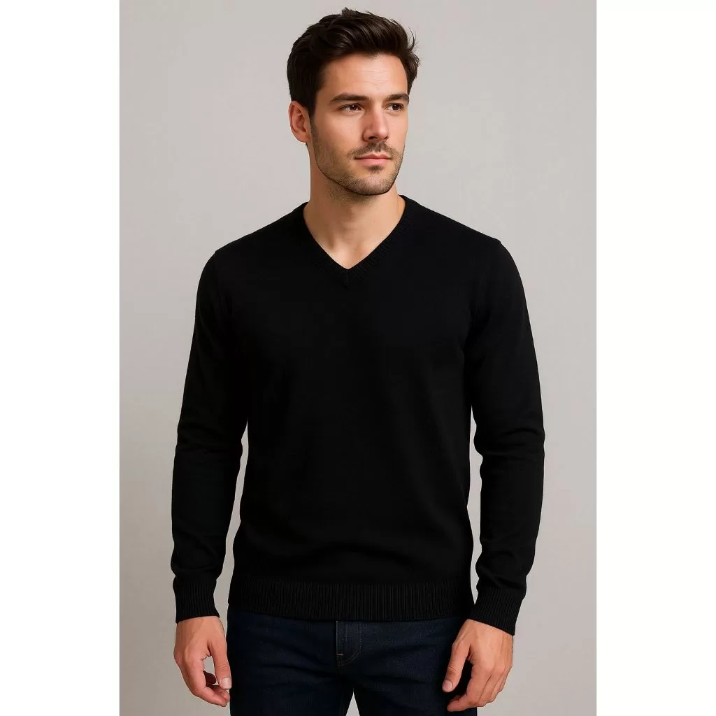 Blusa Suéter Camisa Masculina de Frio Manga Longa Tricot Gola V Moda OutonoInverno Básica REF:643