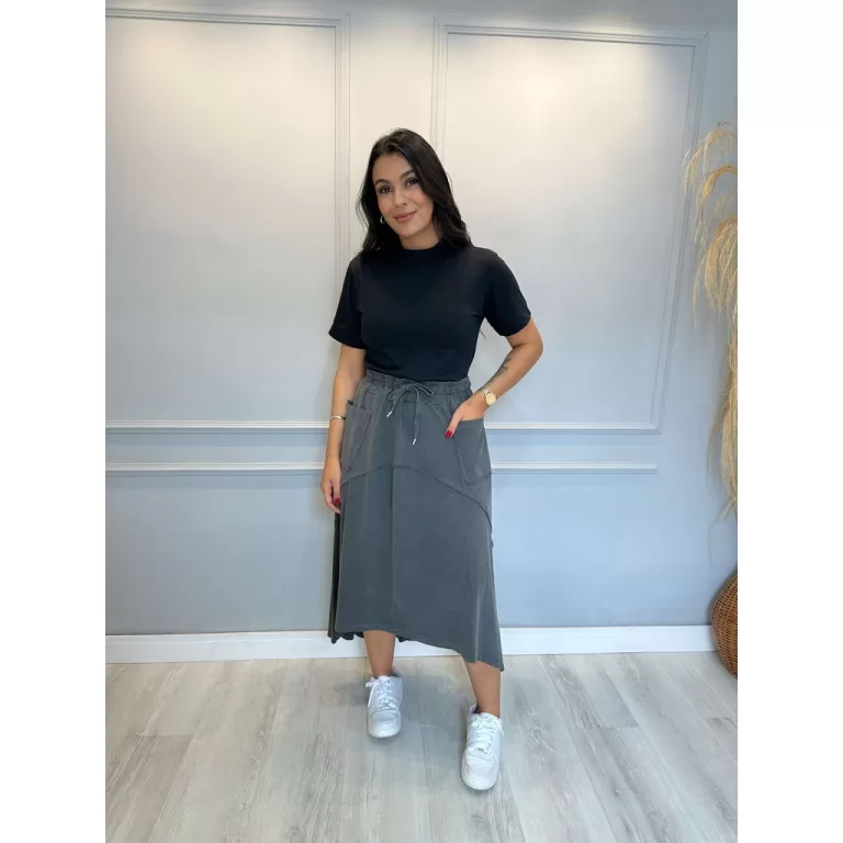 Saia Midi Feminina Ajustável Estonada 100% Algod�