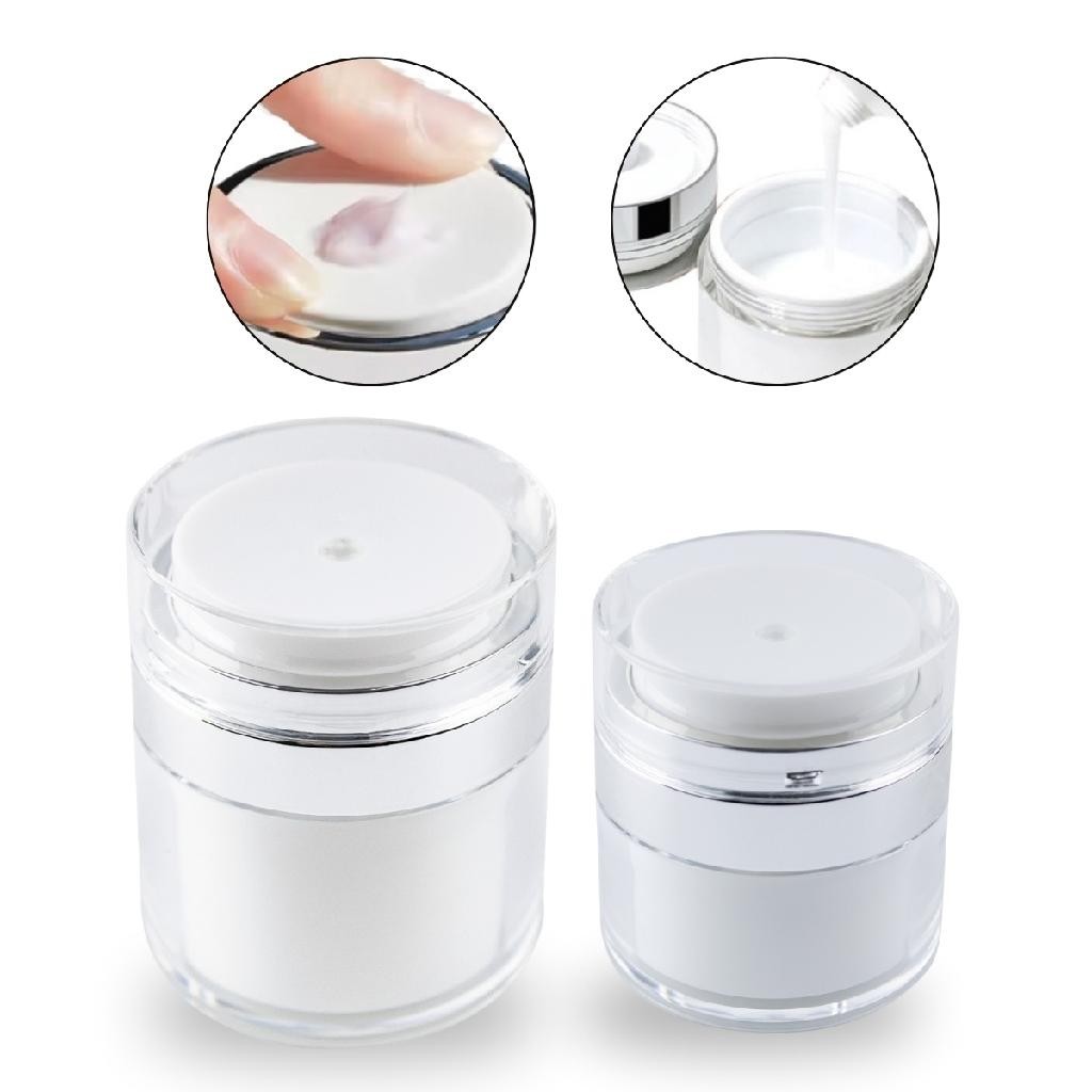Kit 2 Recipiente Vácuo Pump Cosmético Creme Frasco 15 e 30ml Skincare Rosto Viagem Necessaire Refil