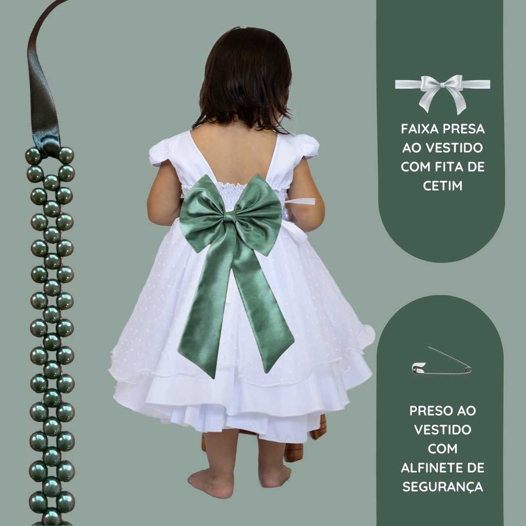 Cinto de Pérolas + Laço Verde Oliva Verde Militar para Daminha | Festa Infantil REF4197