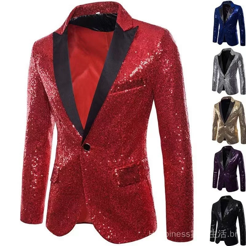 Envio em 24 horas 2024 Terno Casual Masculino Estilo Boate Blazer de Lantejoulas Smoking de Perfor