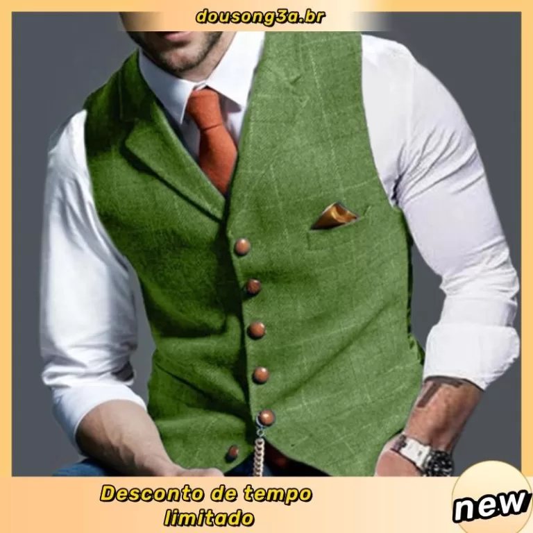 Colete Social Masculino Xadrez Oxford Slim Fit Com