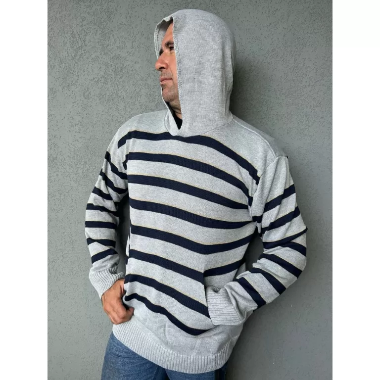 Blusa de Frio Moletom Suéter Masculino Listrado T
