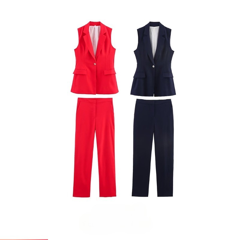 Novas mulheres estilo europeu americano moda misturada calças de colete longo 3422709 3514709