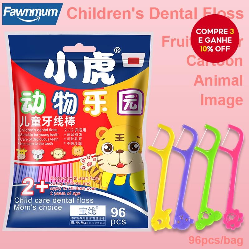 Fawnmum 96 Varas Fio Dental Infantil Colorido Para Limpeza E Cuidados Com Os Dentes Infantis