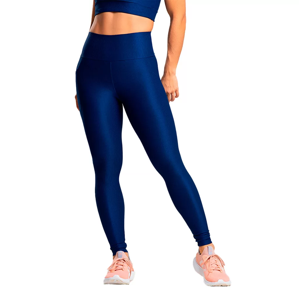 Legging Poliamida Canelada Com Bolso Azul Massam Fitness