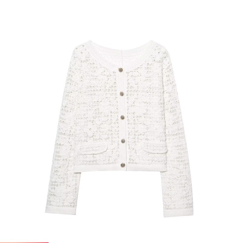 Estilo europeu americano 2025 verão novo estilo feminino Casual All-Match Breasted crochê em torno d