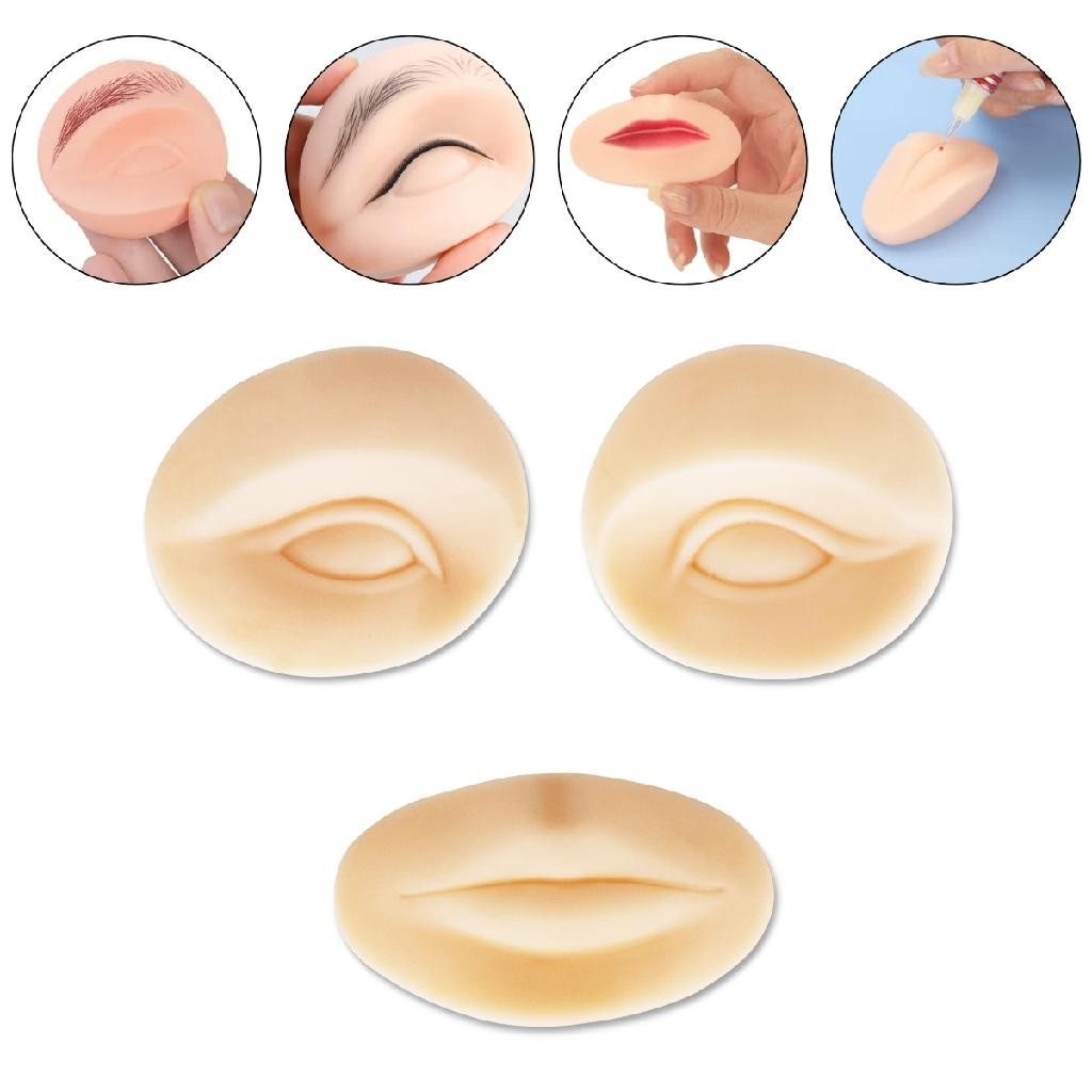 Kit Molde Silicone Olhos e Boca Treino Micropigmentação Make Alongamento Cílios Design Sobrancelhas