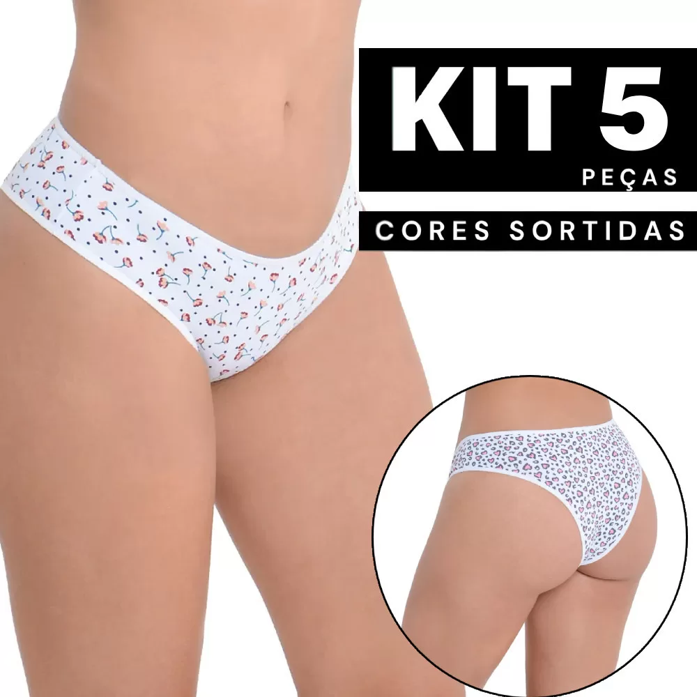Kit 1 à 5 Calcinha Estampada Confortável Lingerie Barata Não Marca Antialérgico C/Desenho Respirável