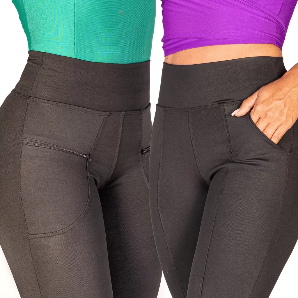Calça Legging Leg Kit Montaria Com Bolso Ziper + Legging Bolso Faca Suplex Cós Alto/Cintura Alta Fem